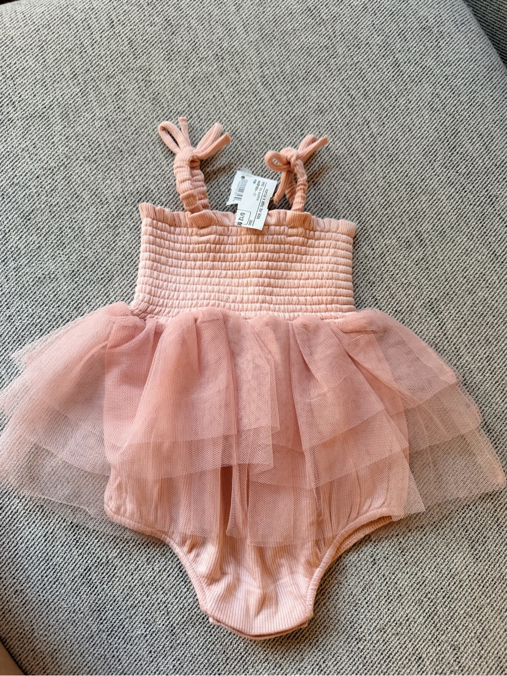Angel Dear Blush Pink Tulle Smocked One-Piece Romper